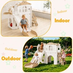 8 in 1 Toddler Slide Indoor Playground Kids Slide Set Basketball Hoop Climber