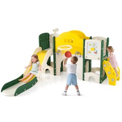 10 in 1 Toddler Slide Set w/Magnetic Whiteboard, Telescope Ring Toss for Ages 3+
