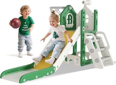 6 in 1 Toddler Slide – L-Shaped Baby Slide for Toddlers Aged 1-3 with Basketb…