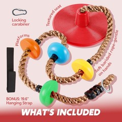 Outdoor Tree Swing for Kids – 6 Ft Climbing Rope, Carabiner & Strap, Multi-Color