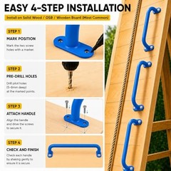17 Inch Metal Playground Handles Set of 6, Heavy-Duty Climbing Wall Grab Blue