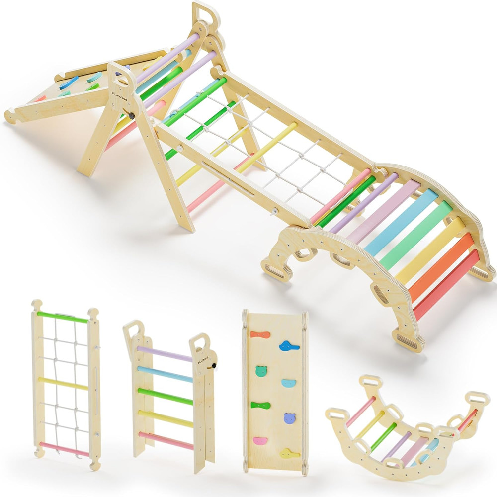 2024 8-In-1 Pikler Triangle Climbing Set Toddler Toys Indoor Baby Jungle Gym Cli
