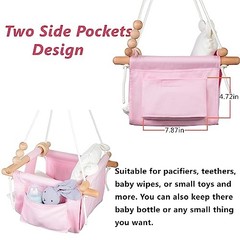 Indoor Baby Swing Wooden Baby Hanging Swing Chair Canvas Baby Pink and White