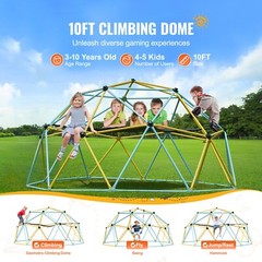 10FT Climbing Dome Geometric Dome Climber with Hammock Swing Jungle Gym