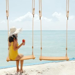 2 Pcs Wood Swing Seat Carbonized Hanging Wood Tree Swing with Adjustable Rope An