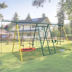 Hammock Swing Set Climbing Net Glider Swing Belt Basketball Rim Garden Backyard