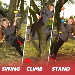 Red Outdoor Kids Tree Swing with Heavy-Duty Rope & Safety Carabiner – Fun Play