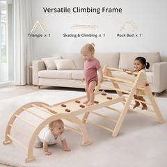 Foldable Pikler Triangle Climbing Set for Kids, 7 in 1 Montessori Large Wooden C