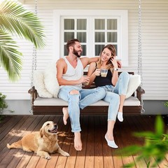 Rustic 880 LBS Wooden Porch Swing – Comfortable & Ergonomic Design for Outdoors