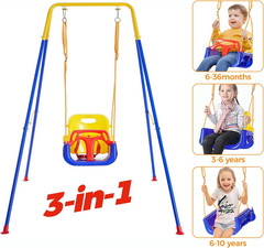 FUNLIO Toddler Swing with Foldable Metal Stand for Toddlers Aged 1~10 Years, 3-I