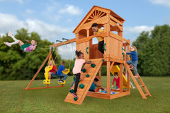 Timber Valley Wooden Playset: Slide, Swing, Climbing Wall & Sandbox Fun!