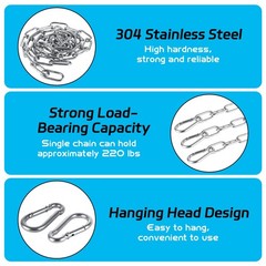 4PCS 39″ (3.3 ft) Hanging Chair Chain Kit with 8 Carabiners, 440LB Capacity S…