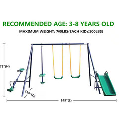 Metal Patio Swing 4-In-1 Swing Set Outdoor Playset Heavy-Duty A-Frame Swing Stan