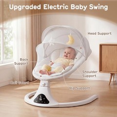 Electric Baby Swing Remote Control 5 Speeds Detachable Seat Grey 0-12M