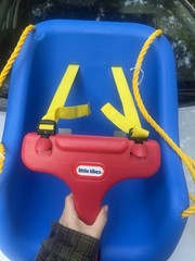 Little Tikes Toddler Bucket Swing Seat w/ Red T-Bar & Yellow Straps, Blue 1-2Y