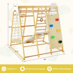 8-In-1 Jungle Gym Playset, Wooden Climber Play Set with Monke Natural