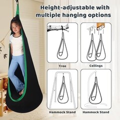 HiCamer Sensory Swing for Kids Indoor and Outdoor Pod Hammock Chair Seat Black