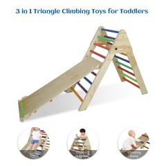 Pikler Triangle Ladder with Ramp & Slide, Wooden Foldable for Toddlers 1-7