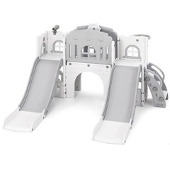 Freestanding Kids Double Slide Climb Playset Toddler Playground Indoor Outdoor