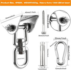4 Pack Heavy Duty Swing Hangers 1200LB Capacity 360° Swivel Stainless Steel Hook