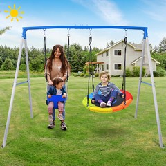 440lb 4 IN 1 Metal Swing Set Heavy-Duty Frame Backyard Kids Playset with 2 Seats
