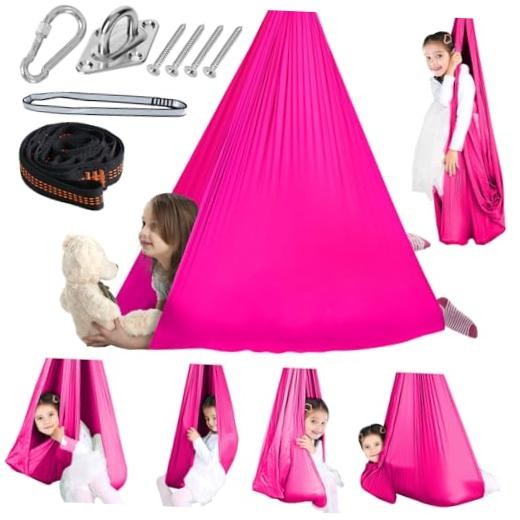 Sensory Swing Therapy Swing Hammock Indoor Outdoor for Kids,Hardware Dark Pink