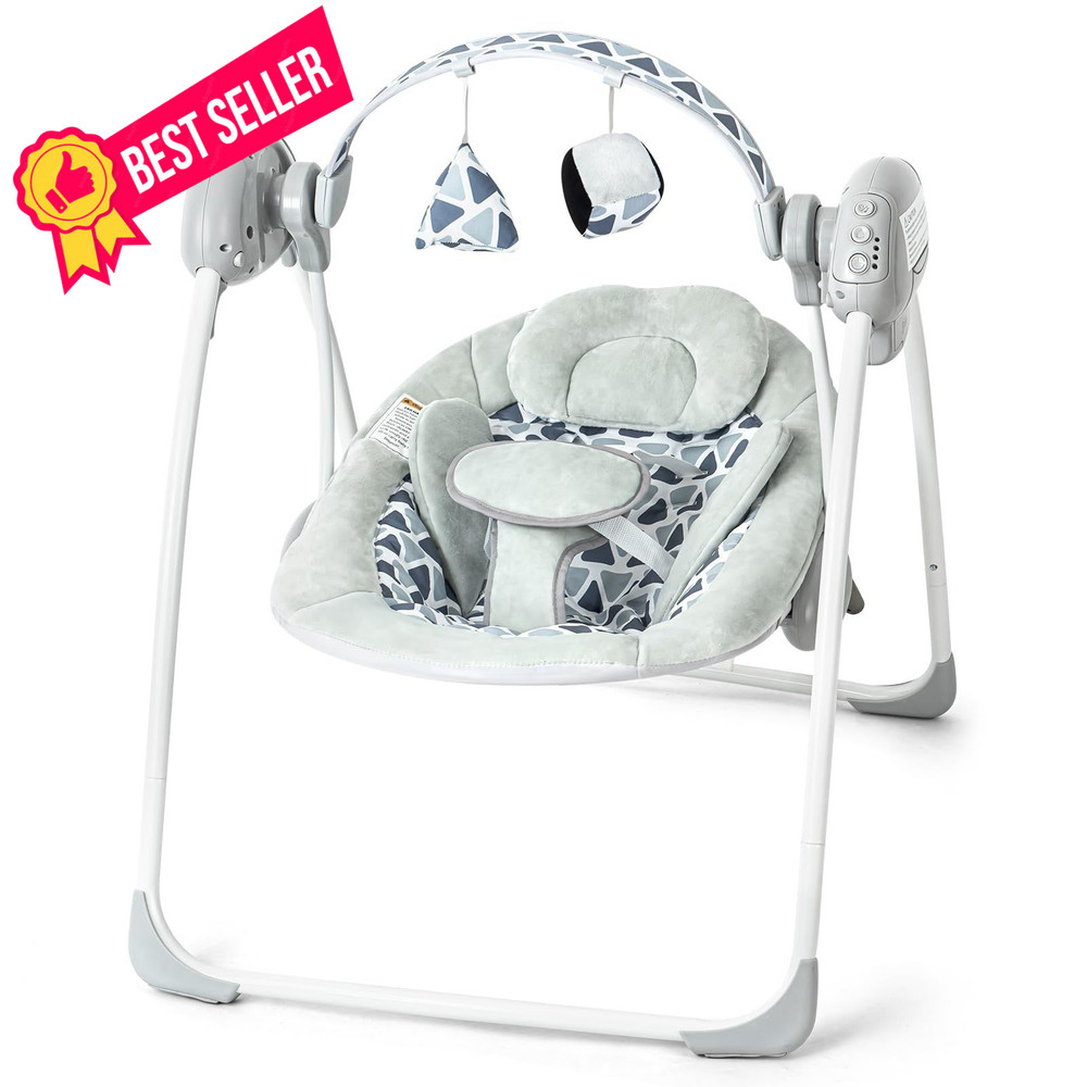 Portable Baby Swing for Infants, Adjustable Speed, Grey Velvet