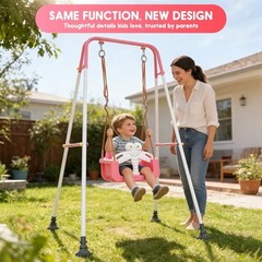 3-in-1 Toddler Swing Set, Baby Swing with Safety Belt, Pink White