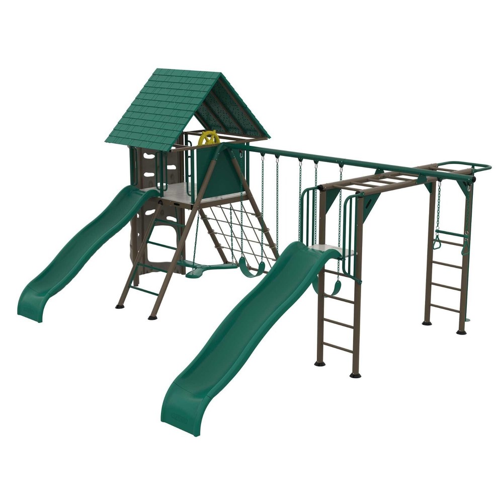 New Lifetime Big Stuff Deluxe Swing Set + 2 Slides, Monkey Bars Outdoor Kids Fun