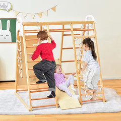8-In-1 Jungle Gym Playset, Wooden Climber Play Set with Monke Natural
