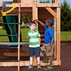 Caribbean Outdoor Playground Set W/ Wave Slide Rockwall Swing Set and Porch