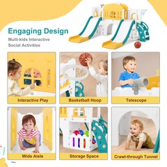 9 in 1 Kids Double Slides Toddler Playground Climb Playset Indoor Outdoor