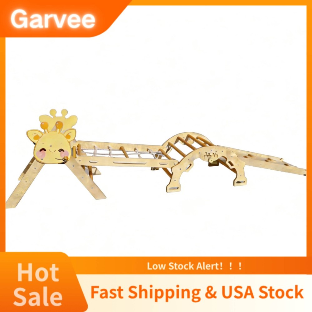 Educational 7-in-1 Collapsible Triangle Indoor Climbing Set Natural Wood For Tod