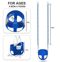Baby Swing High Back Toddler Bucket Seat w/ Coated Chains & Carabiner, Blue