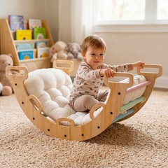 Wooden Rocking Climbing Arch w/Cushion 3-in-1 Montessori Kids Climber Rocker