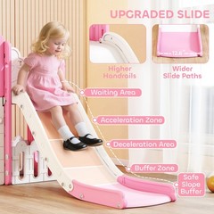 7 in 1 Toddler Slide Set, Frog Theme Outdoor & Indoor Playset, Pink