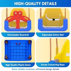 3-in-1 Toddler Swing Set, Baby Swing with Safety Belt, Blue Yellow