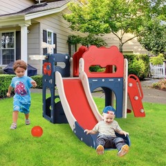 8 in 1 Kids Slide Set Toddler Climber Slide Play Set With Basketabll Hoop Tunnel