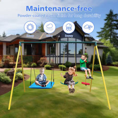 3 in 1 Indoor/Outdoor Metal Patio Swing Set with Safety Belt for Backyard