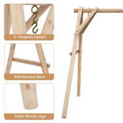 67 In. Pine Natural Wood Patio Swing Frame with Reinforced Bars