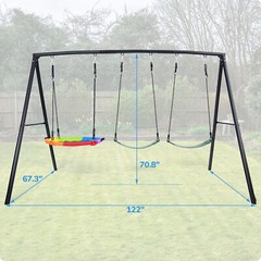 Hapfan 4 IN 1 Metal Swing Set for Outdoor Kids Adult w/3 Swings Heavy Duty Frame