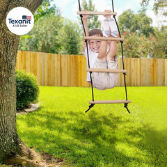 Rope Ladder for Kids Climbing Obstacle Wooden Swing Rope Ladder with 2 Hooks for