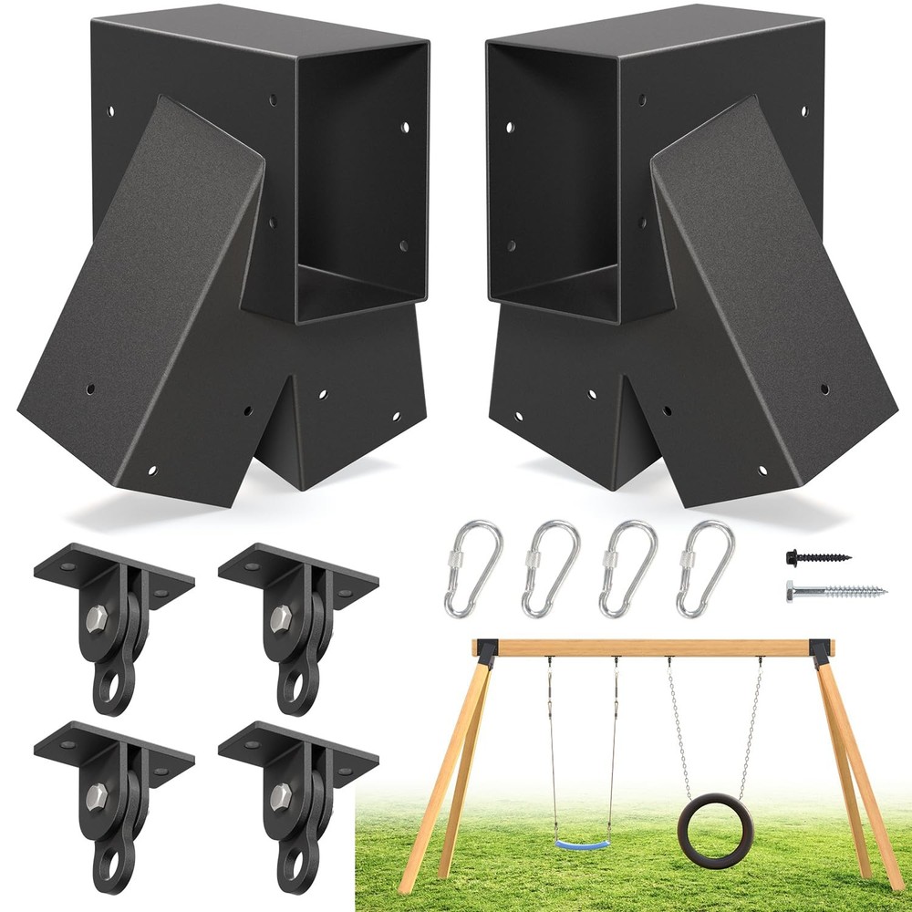 2-Pack A-Frame Swing Set Bracket Kit with 4 Hangers Playground Black
