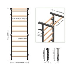 Swedish Stall Bars 2″x2″ with 1″ Holes, Wall Mounted Wood Gym Ladder for Susp…