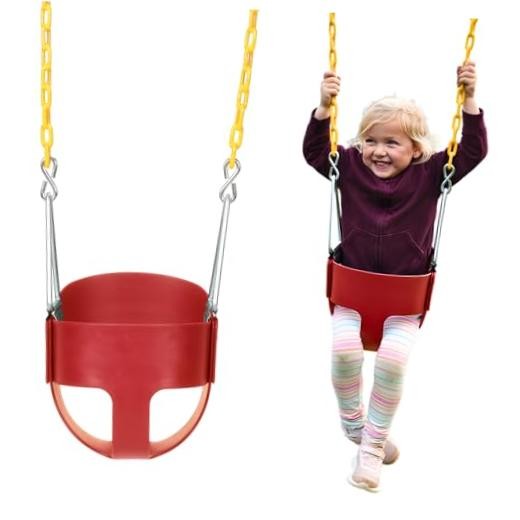 Heavy-Duty High Back Full Bucket Toddler Swing Seat | Coated Chains Fully Red