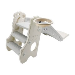 🚀3In1 Kid Folding Slide W/ Climber,Basketball Hoop,Freestanding Slide Toy White
