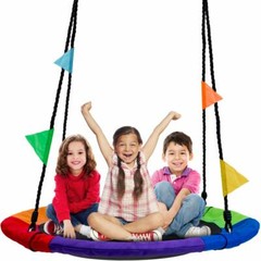 Tree Swing 40″ in Multi-Color Rainbow Kids Indoor/Outdoor Round Mat Saucer Swing