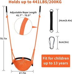 Kids Swing Set Heavy Duty Rope Swing Seat 440LBS Outdoor Indoor Orange
