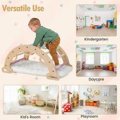 Wooden Rocking Climbing Arch w/Cushion 3-in-1 Montessori Kids Climber Rocker
