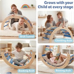 8-in-1 Wooden Climbing Set for Toddlers with Cushion, Foldable Montessori Indoor